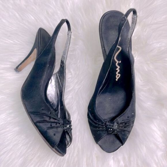 Nina black sling back open toe heel 6M - Picture 1 of 6